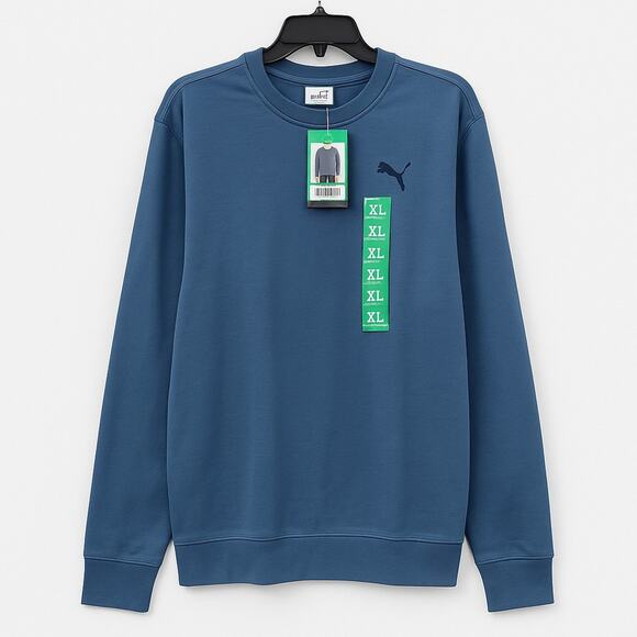 PUMA Mens Sweatshirt Crew Neck Regular Fit Textured Fabric Blue XL Embroidered - Picture 2 of 13